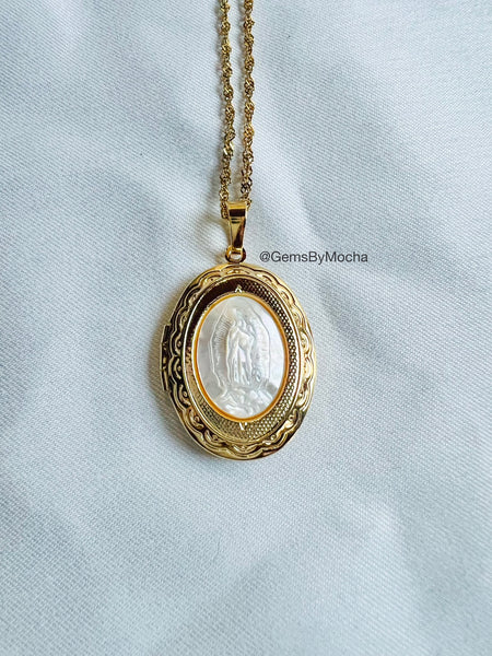 La Virgen de Guadalupe Locket Necklace - White